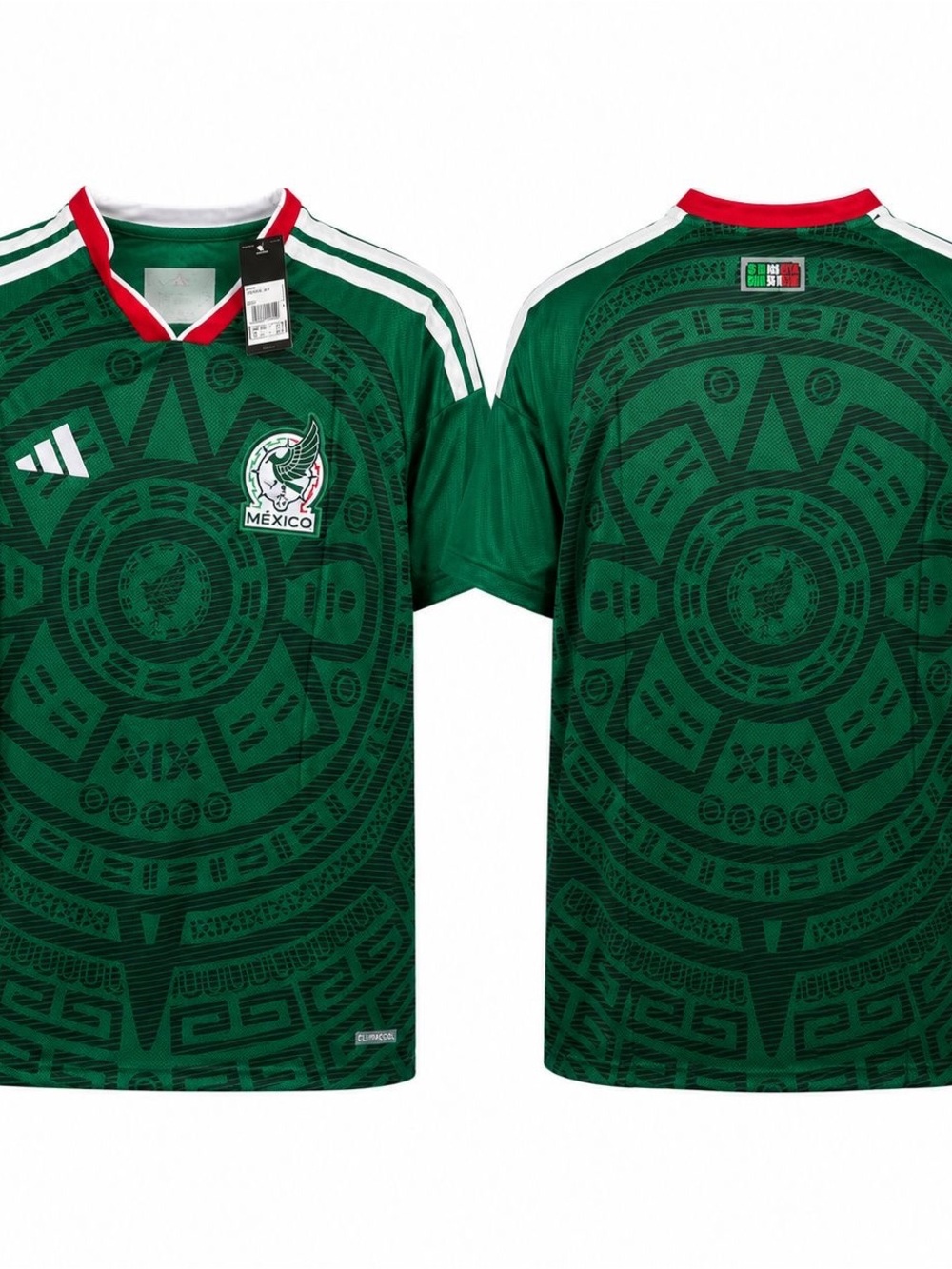 adidas Green Mexico Aztec-Pattern Soccer Jersey with Red Trim